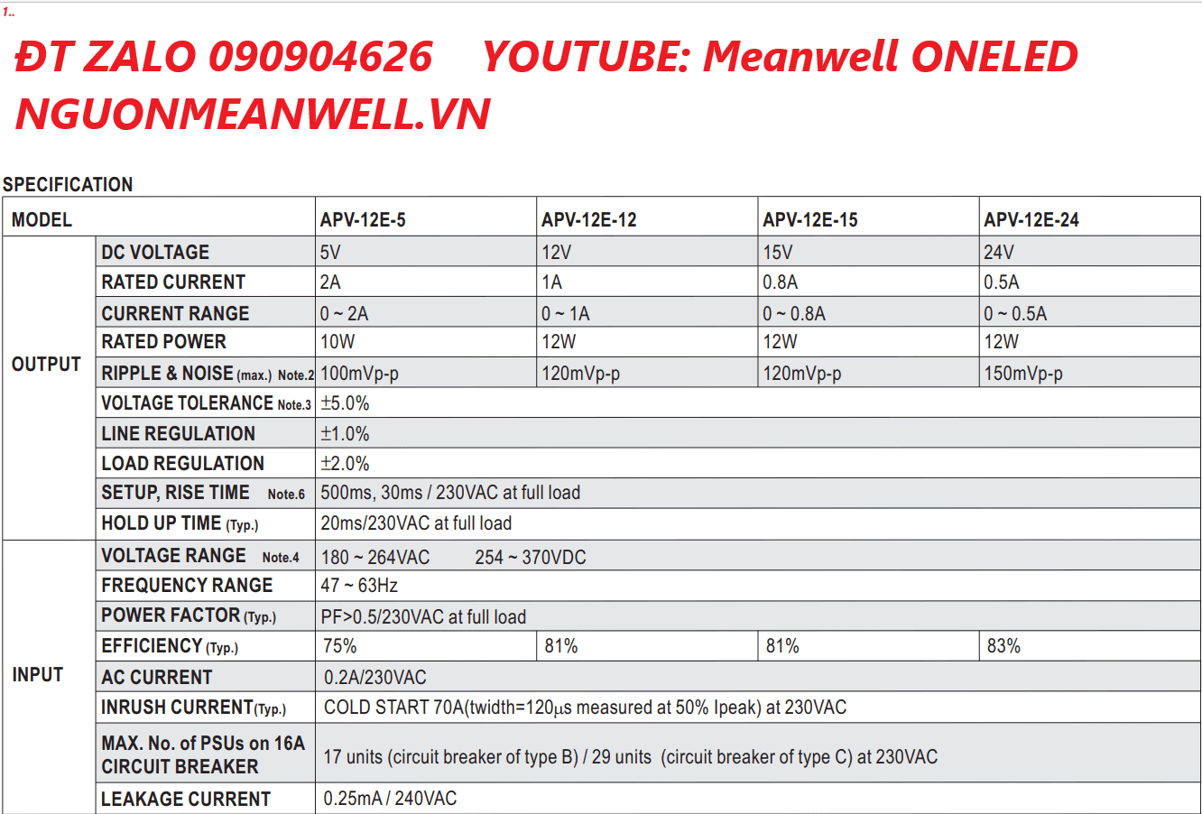 Bộ Nguồn Meanwell APV-12E-12 Bộ Nguồn Meanwell APV-12E-12