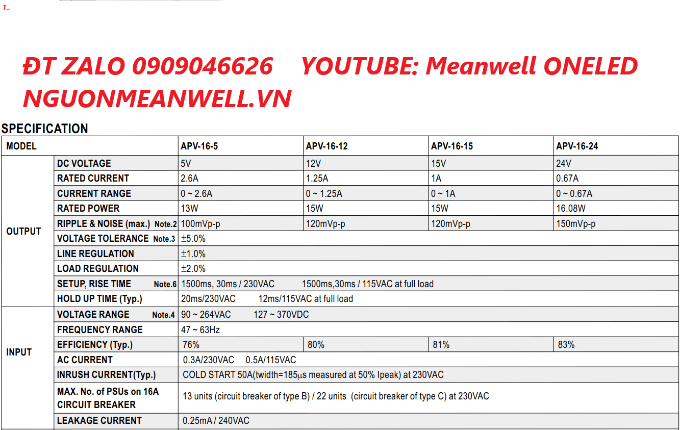 Bộ Nguồn Meanwell APV-16-5 Bộ Nguồn Meanwell APV-16-5