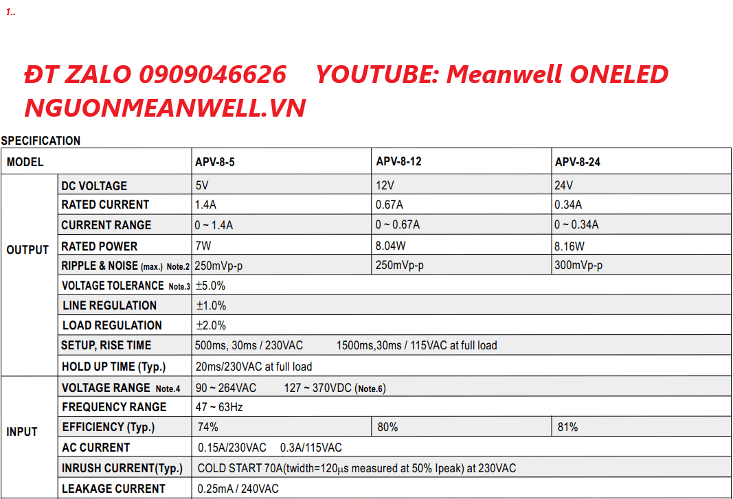 Bộ Nguồn Meanwell APV-8-5 Bộ Nguồn Meanwell APV-8-5
