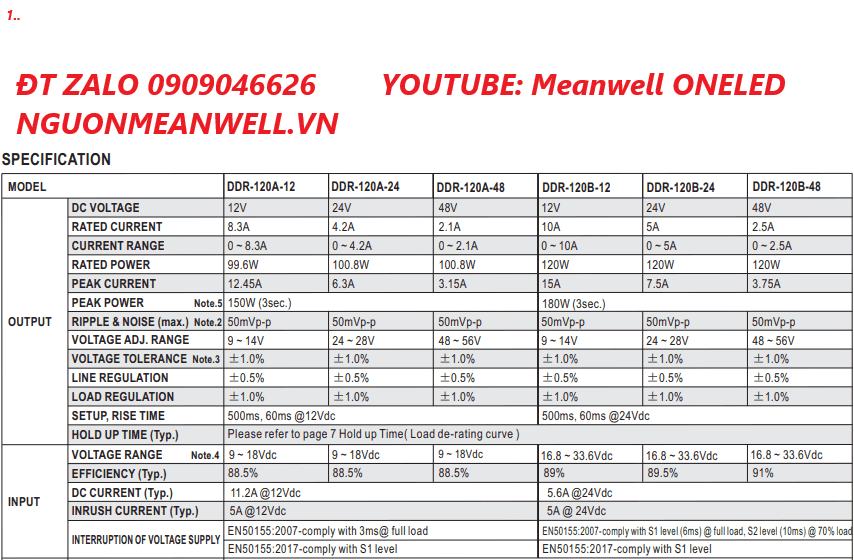 Bộ Nguồn Meanwell DDR-120C-12 Bộ Nguồn Meanwell DDR-120C-12