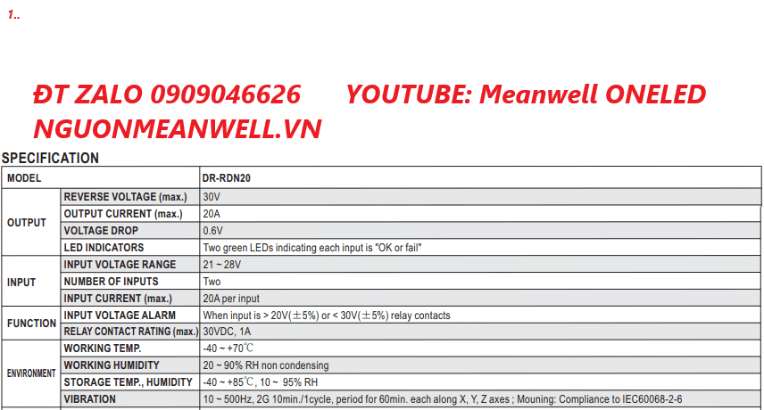 Bộ Nguồn Meanwell DR-RDN20 Bộ Nguồn Meanwell DR-RDN20