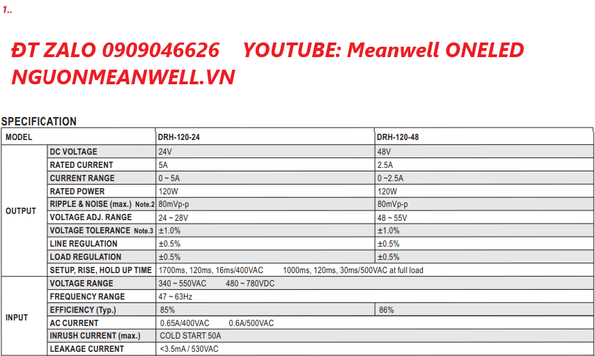 Bộ Nguồn Meanwell DRH-120-48 Bộ Nguồn Meanwell DRH-120-48