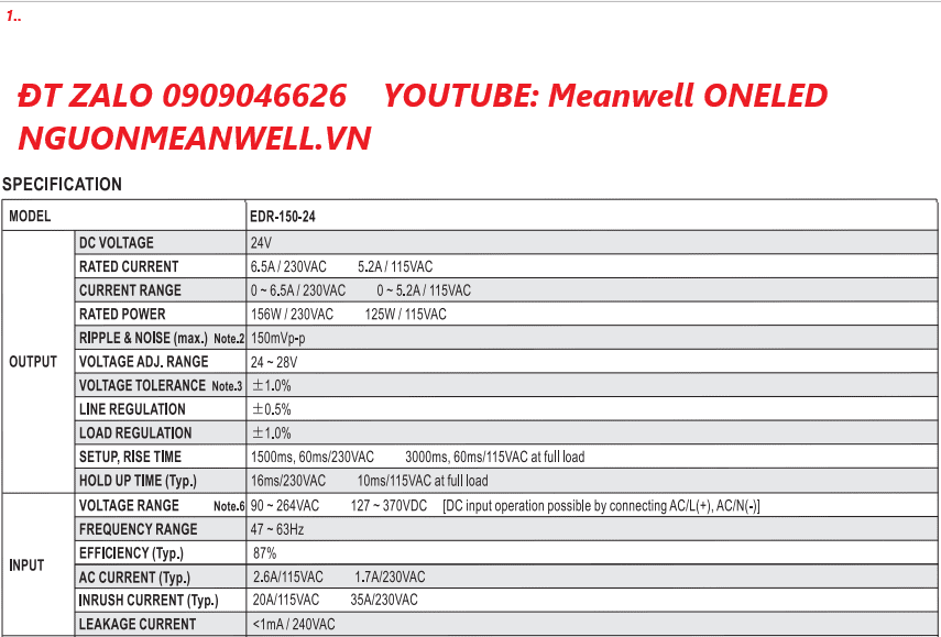 Bộ Nguồn Meanwell EDR-150-24