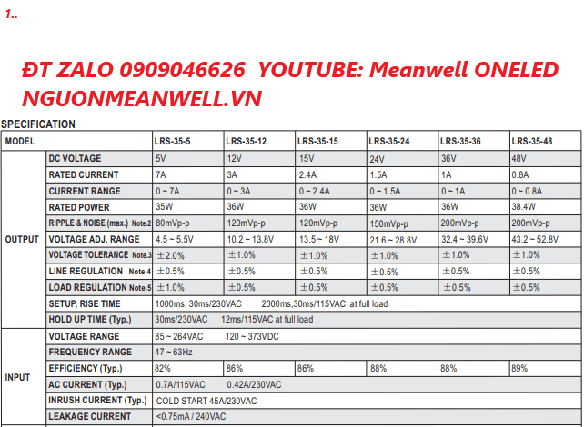 Bộ Nguồn Meanwell LRS-35-5 Bộ Nguồn Meanwell LRS-35-5
