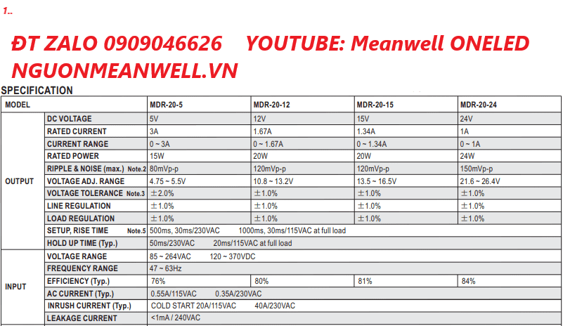 Bộ Nguồn Meanwell MDR-20-12 Bộ Nguồn Meanwell MDR-20-12
