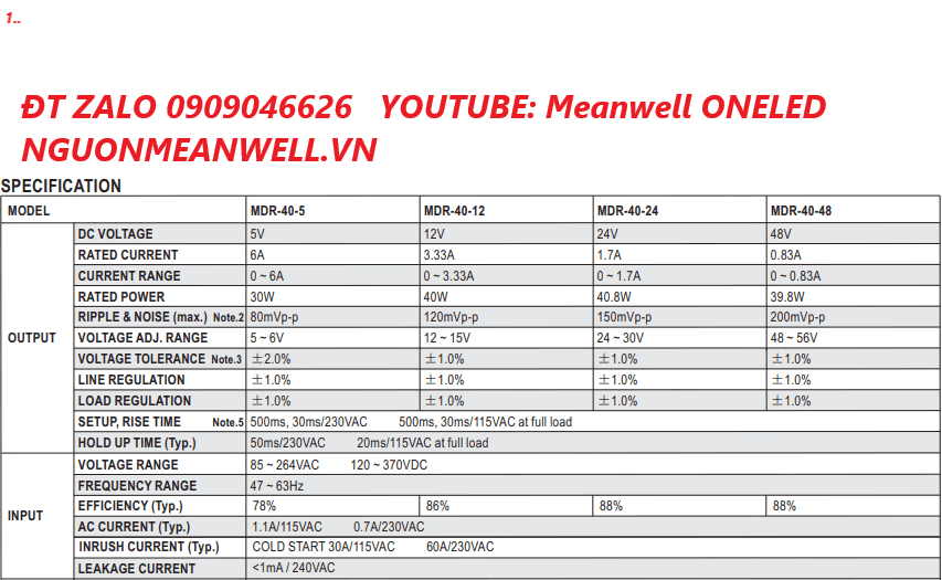Bộ Nguồn Meanwell MDR-40-5