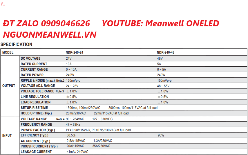 Bộ Nguồn Meanwell NDR-240-48 Bộ Nguồn Meanwell NDR-240-48