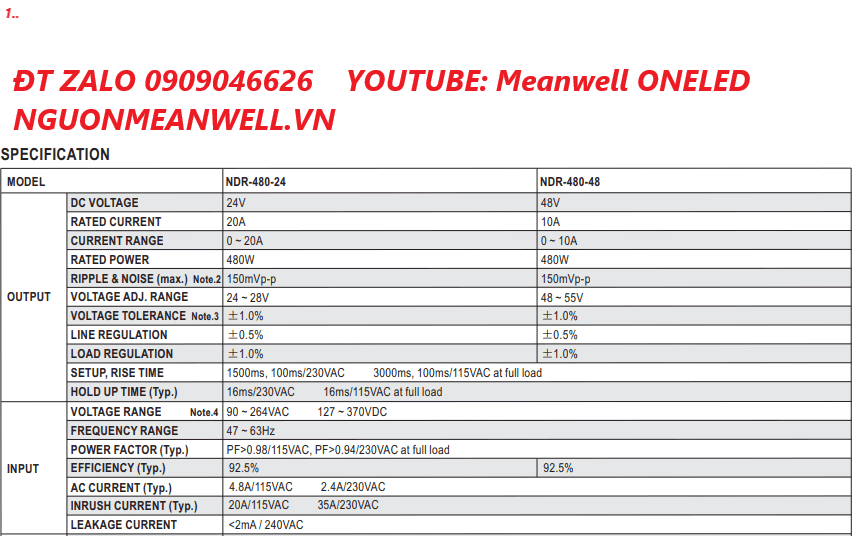 Bộ Nguồn Meanwell NDR-480-24 Bộ Nguồn Meanwell NDR-480-24