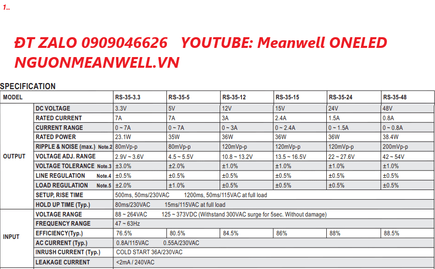 Bộ Nguồn Meanwell RS-35-48 Bộ Nguồn Meanwell RS-35-48
