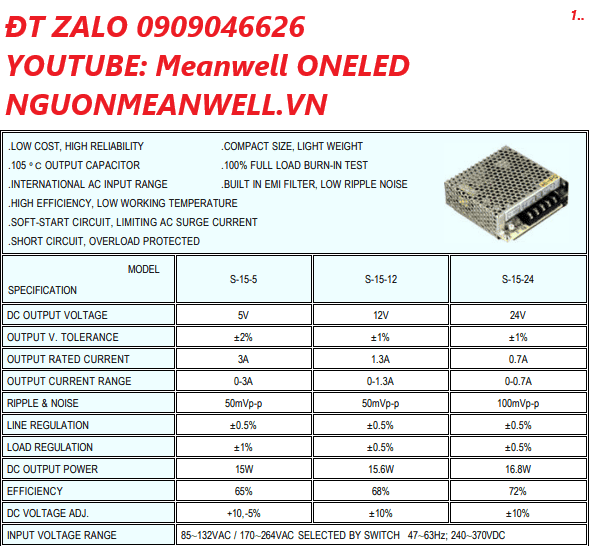 Bộ Nguồn Meanwell S-15-5