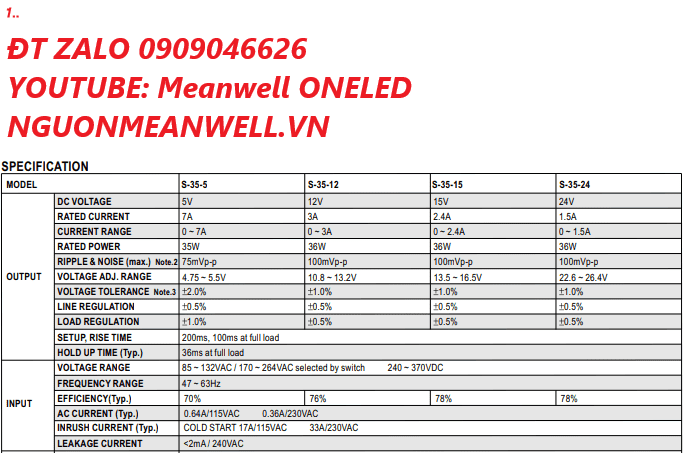 Bộ Nguồn Meanwell S-35-5
