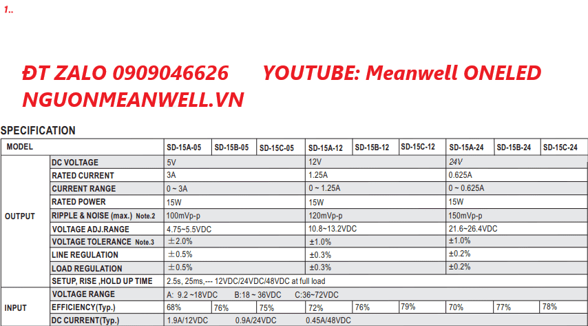 Bộ Nguồn Meanwell SD-15A-05 Bộ Nguồn Meanwell SD-15A-05