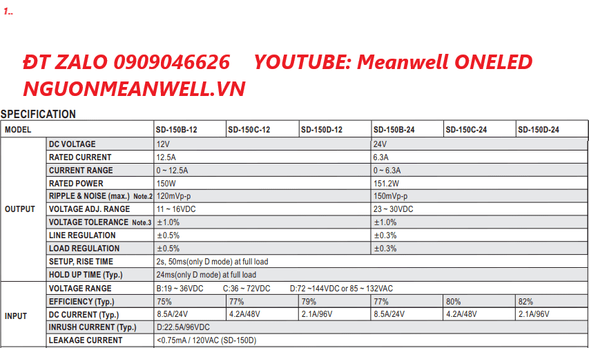 Bộ Nguồn Meanwell SD-150D-24
