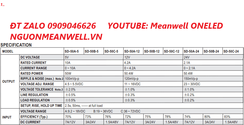 Bộ Nguồn Meanwell SD-50A-05 Bộ Nguồn Meanwell SD-50A-05