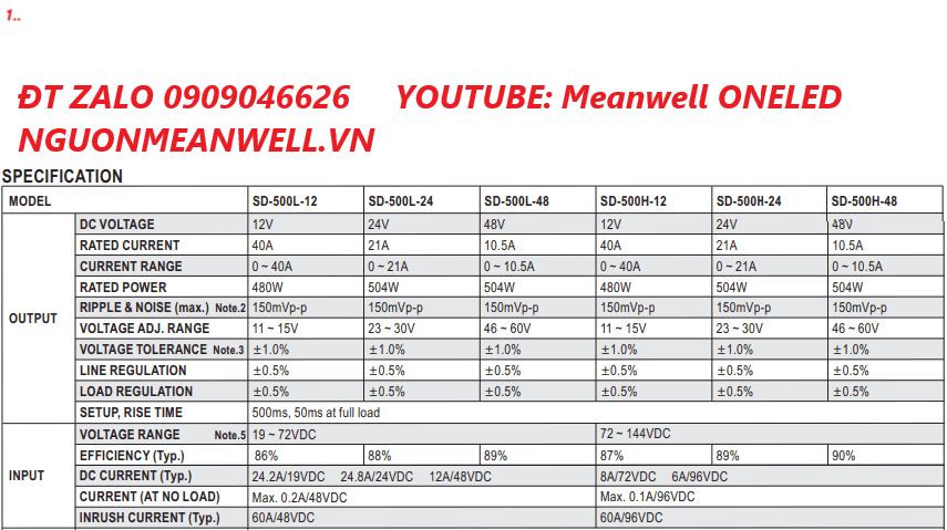 Bộ Nguồn Meanwell SD-500H-24 Bộ Nguồn Meanwell SD-500H-24