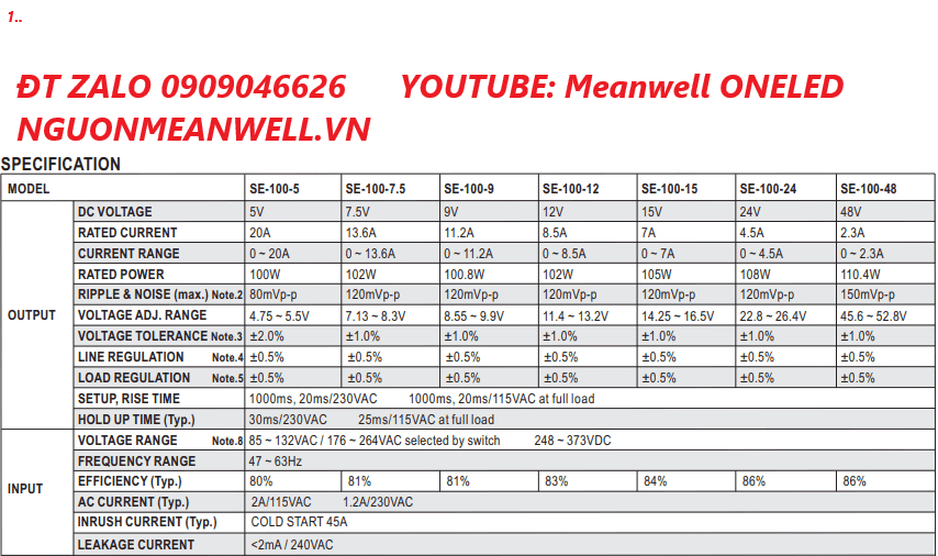 Bộ Nguồn Meanwell SE-100-24
