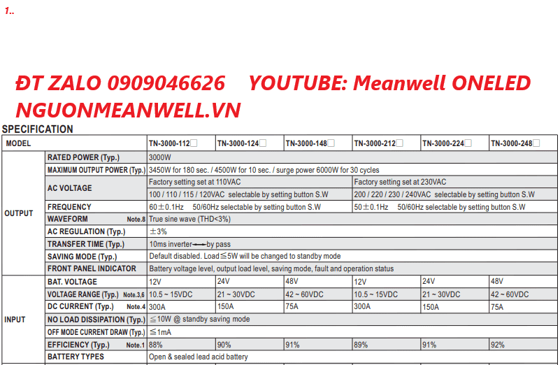 Bộ Nguồn Meanwell TN-3000-248G Bộ Nguồn Meanwell TN-3000-248G