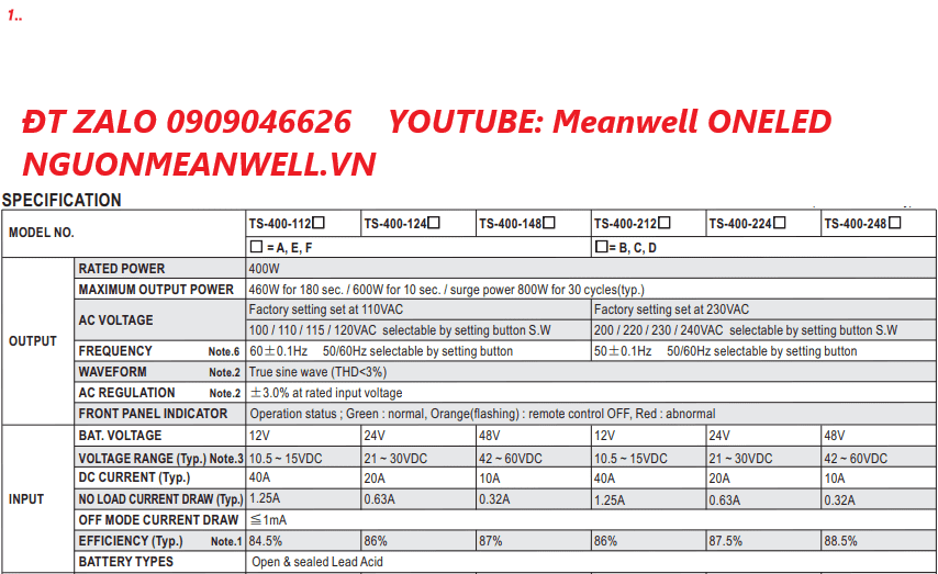 Bộ Nguồn Meanwell TS-400-224B Bộ Nguồn Meanwell TS-400-224B