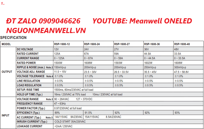 Bộ Nguồn Meanwell rsp-1600-36 Bộ Nguồn Meanwell rsp-1600-36