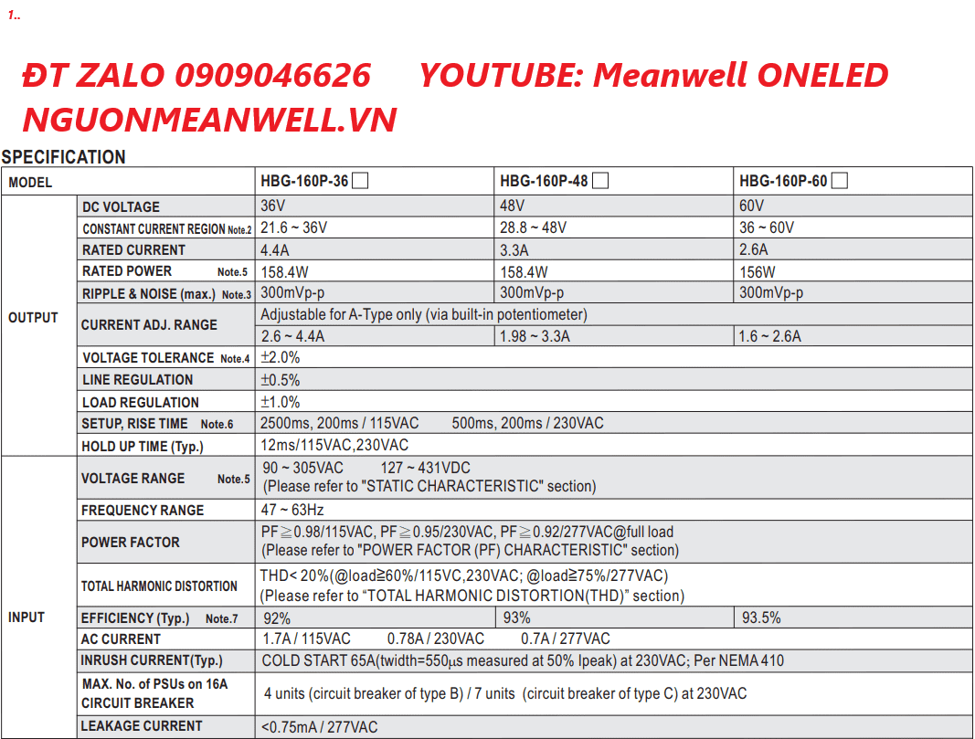 Bộ Nguồn Meanwell HBG-160P-60B Bộ Nguồn Meanwell HBG-160P-60B