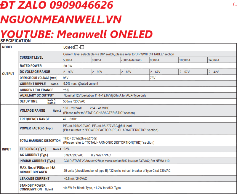 Bộ Nguồn Meanwell LCM-60DA2