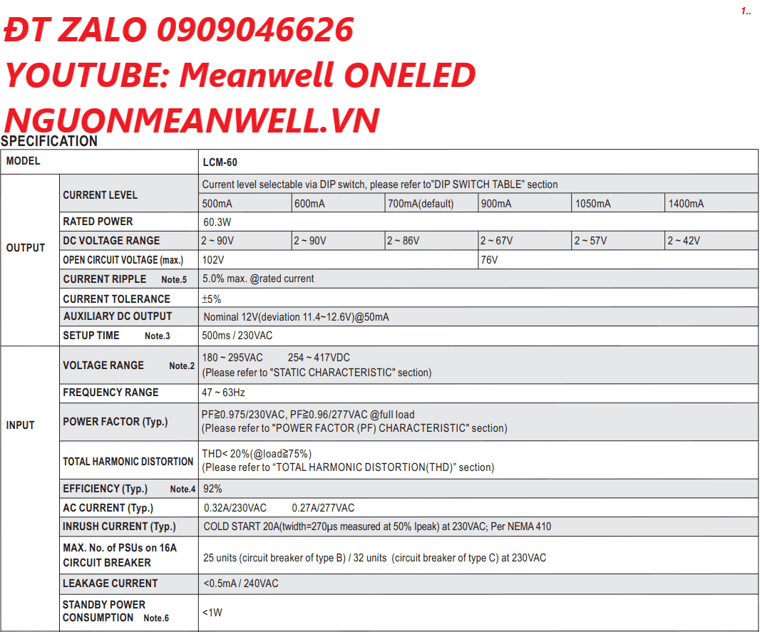 Bộ Nguồn Meanwell LCM-60EO