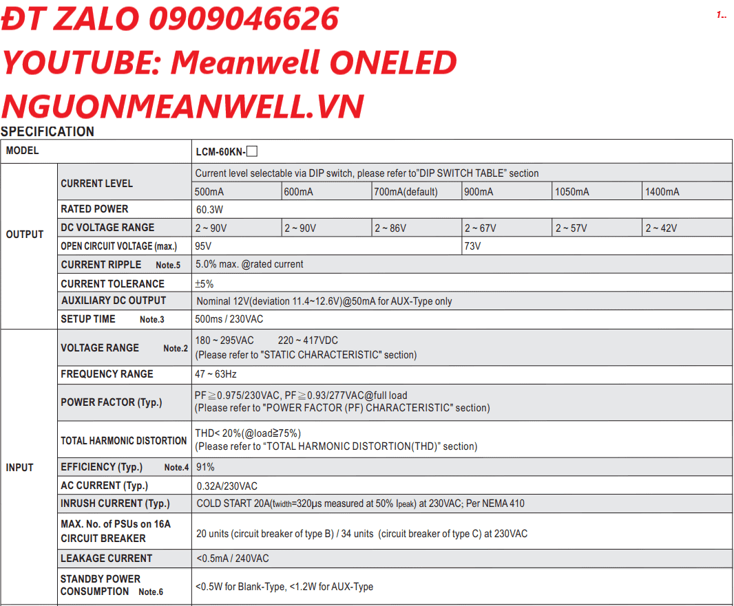 Bộ Nguồn Meanwell LCM-60KN