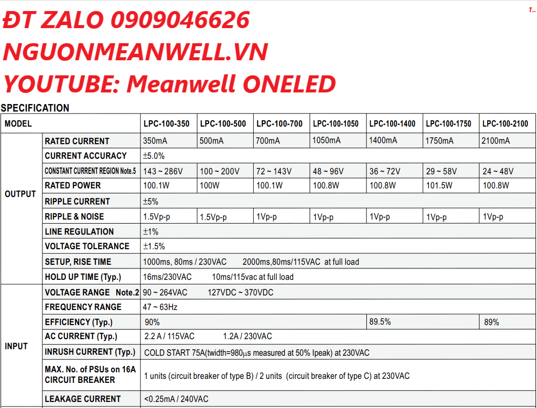 Bộ Nguồn Meanwell LPC-100-700 Bộ Nguồn Meanwell LPC-100-700