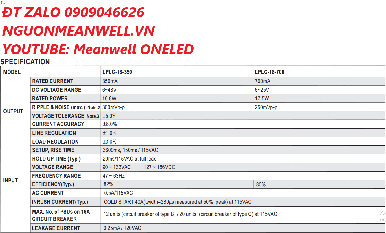 Bộ Nguồn Meanwell LPLC-18-700 Bộ Nguồn Meanwell LPLC-18-700