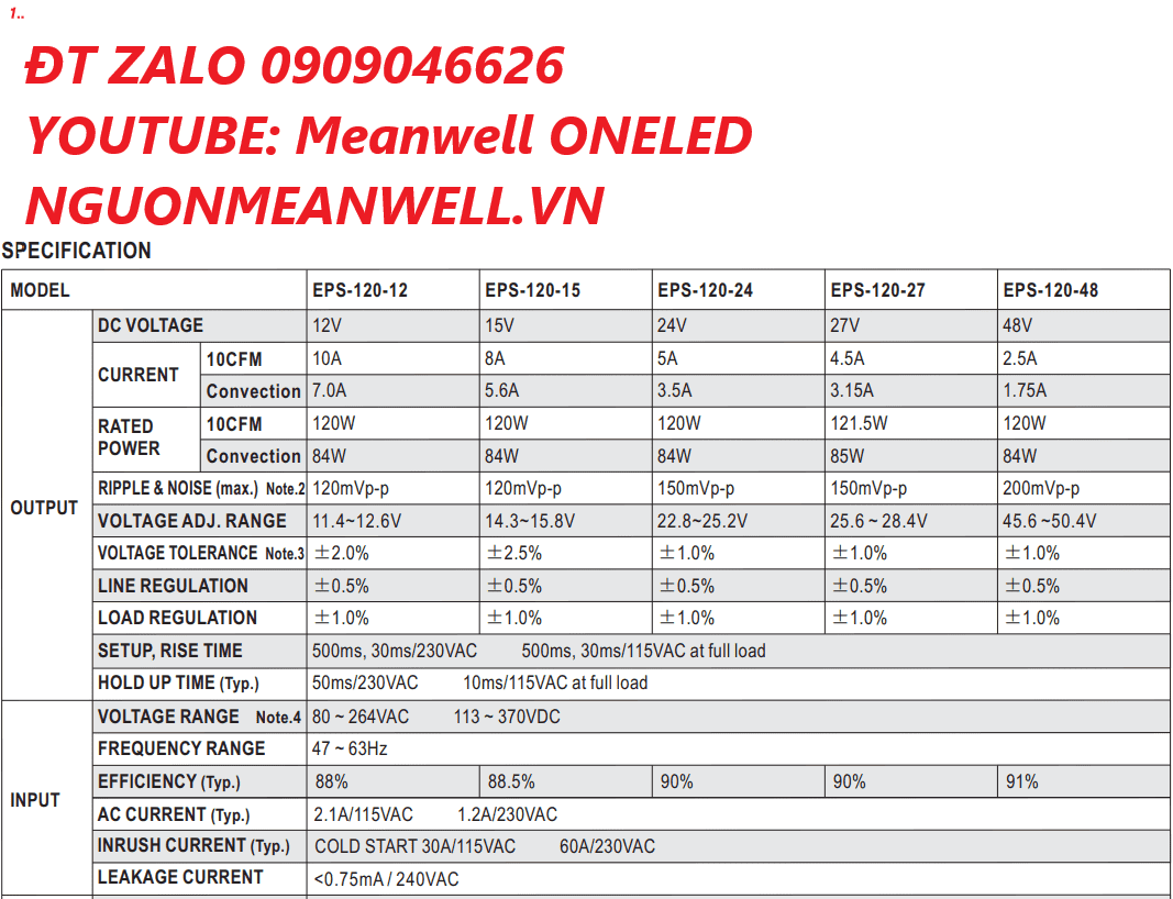 Bộ Nguồn Meanwell EPS-120-48