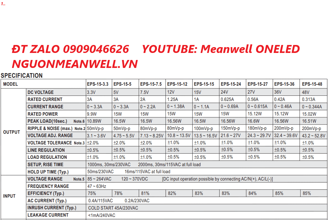 Bộ Nguồn Meanwell EPS-15-48