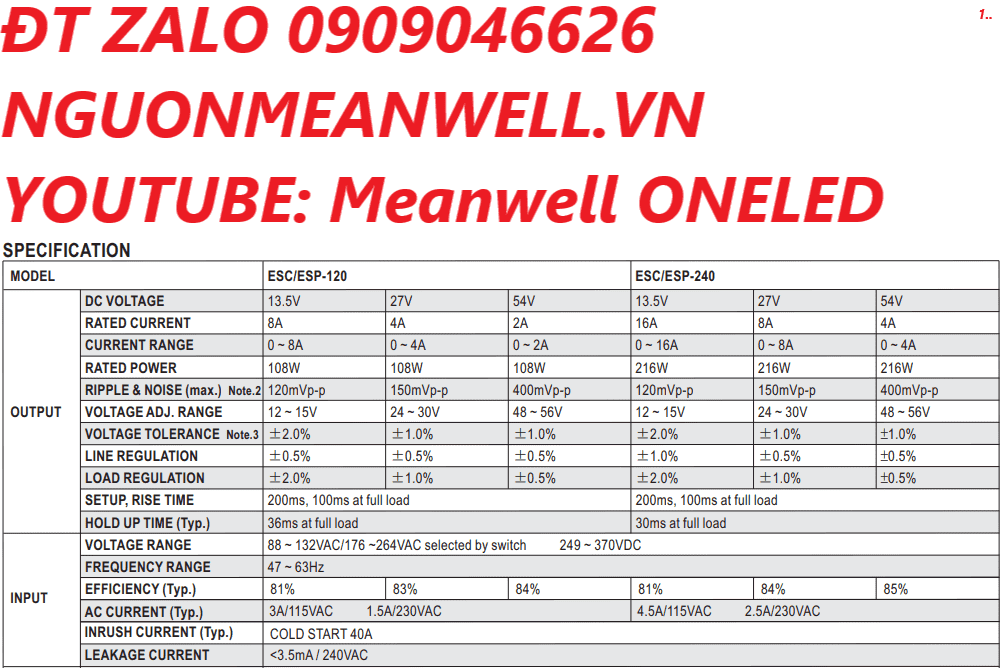 Bộ Nguồn Meanwell ESC-240-13.5 Bộ Nguồn Meanwell ESC-240-13.5